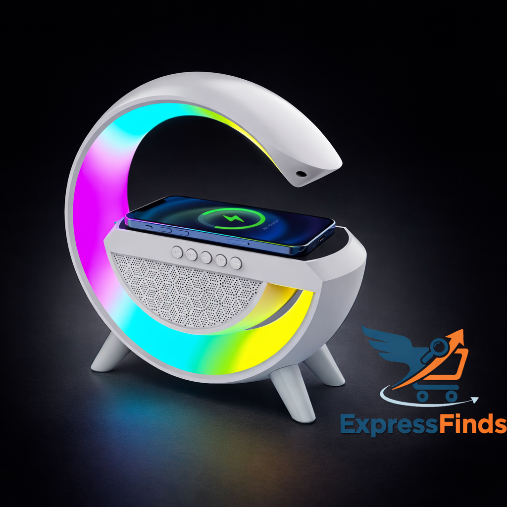 Music Sync RGB Night Light with Wireless Charger & Bluetooth Speaker – 6 Lighting Modes LED Bedside Lamp