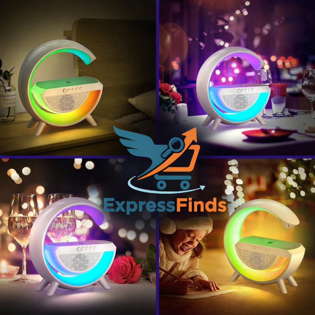 Music Sync RGB Night Light with Wireless Charger & Bluetooth Speaker – 6 Lighting Modes LED Bedside Lamp