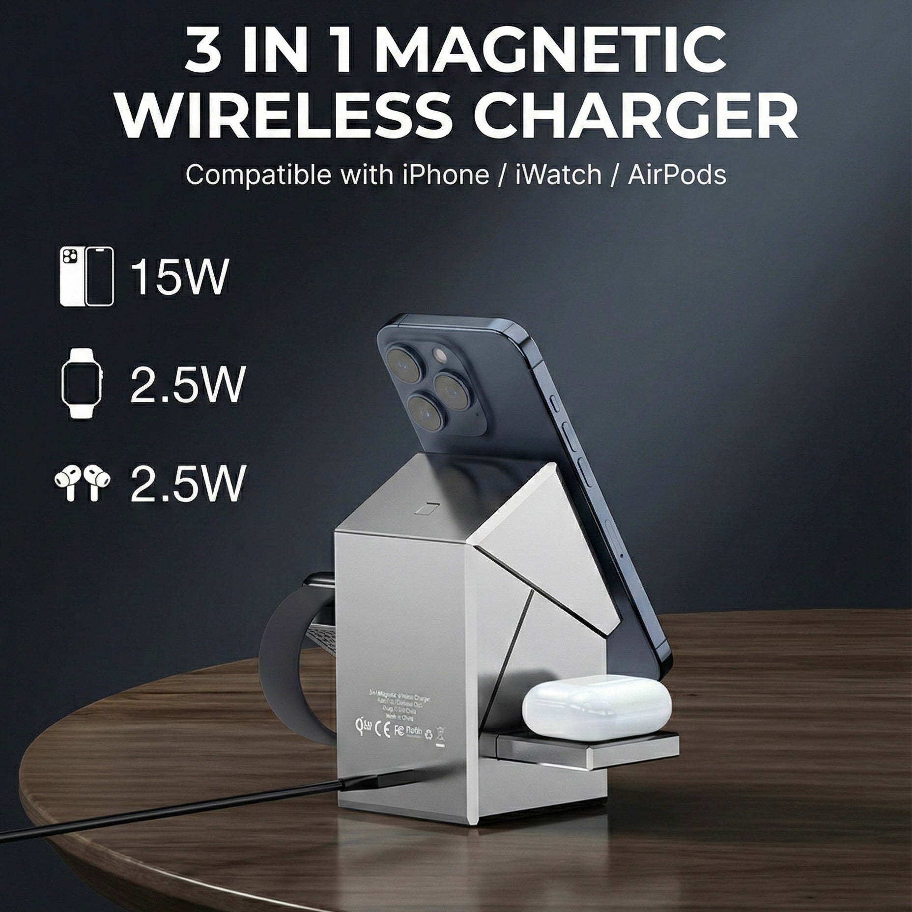 Cubic 3-in-1 Wireless Charging Station | 15W Fast Charging – Express Finds